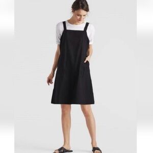 Eileen Fisher Organic Cotton Poplin Jumper Dress Small, Navy Blue Denim Pockets